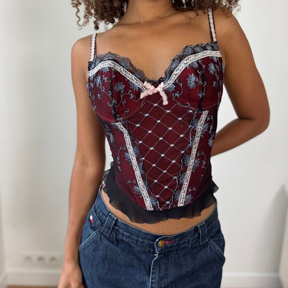 Vintage Italian Embroidered Mesh Bustier Camisole (S/M) - Picture 1 of 11